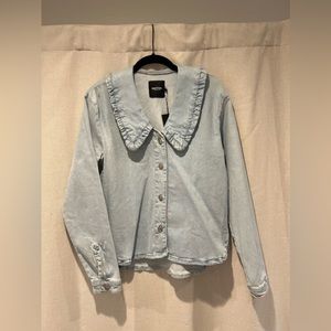 Ruffle Collar Button Down Denim Shirt